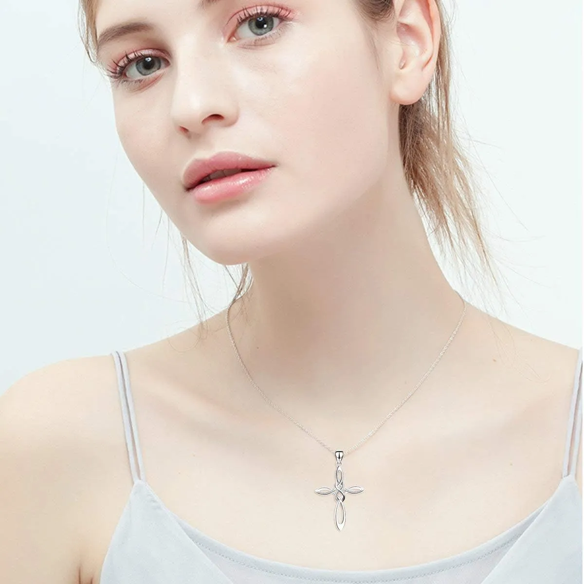 Celtic Knot Cross Necklace,Celtic Cross Dangle Earrings 925 Sterling Silver Polished Religious Infinity Love Irish Celtics jewelry for Women Girls
