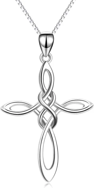 Celtic Knot Cross Necklace,Celtic Cross Dangle Earrings 925 Sterling Silver Polished Religious Infinity Love Irish Celtics jewelry for Women Girls