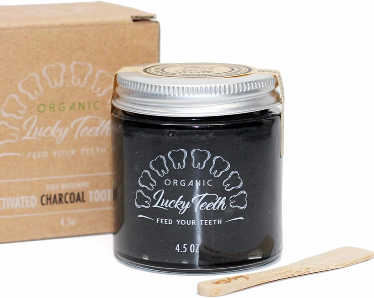 Charcoal Toothpaste Xtra Whitening Toothpaste - Zero Waste & Compostable 4.5 oz Glass Bottle by Lucky Teeth - All Natural, Organic, Remineralizes and Fortifies Teeth and Gums. (1 Bottle)