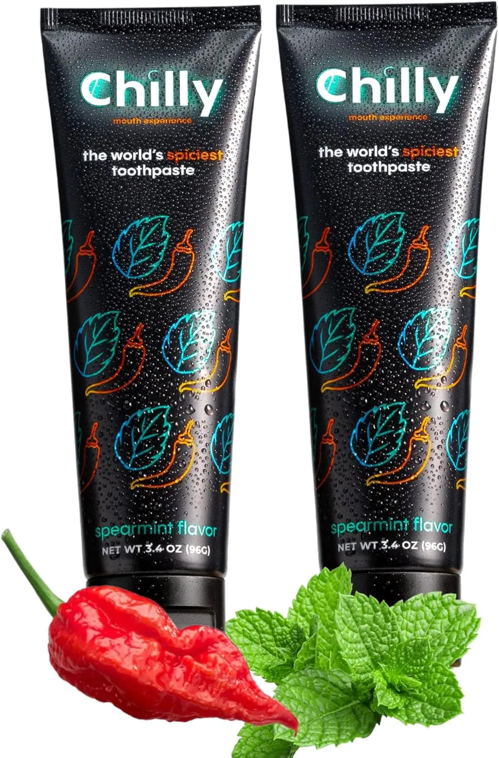 Chilly Toothpaste, Spicy Whitening Toothpaste, Intense Natural Spearmint Flavor   Ghost Pepper Flakes, SLS Free (Pack of 2)