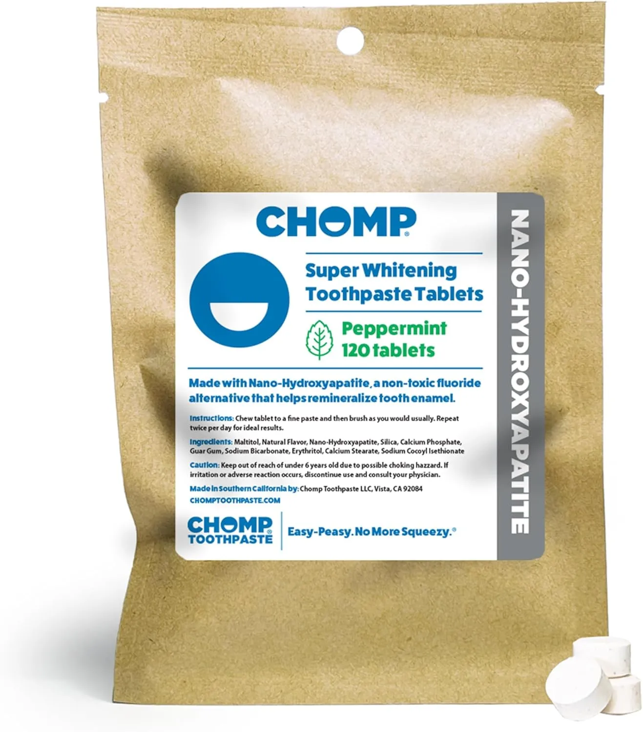 Chomp Super Whitening Toothpaste with Nano Hydroxyapatite 120 Tablet Refill