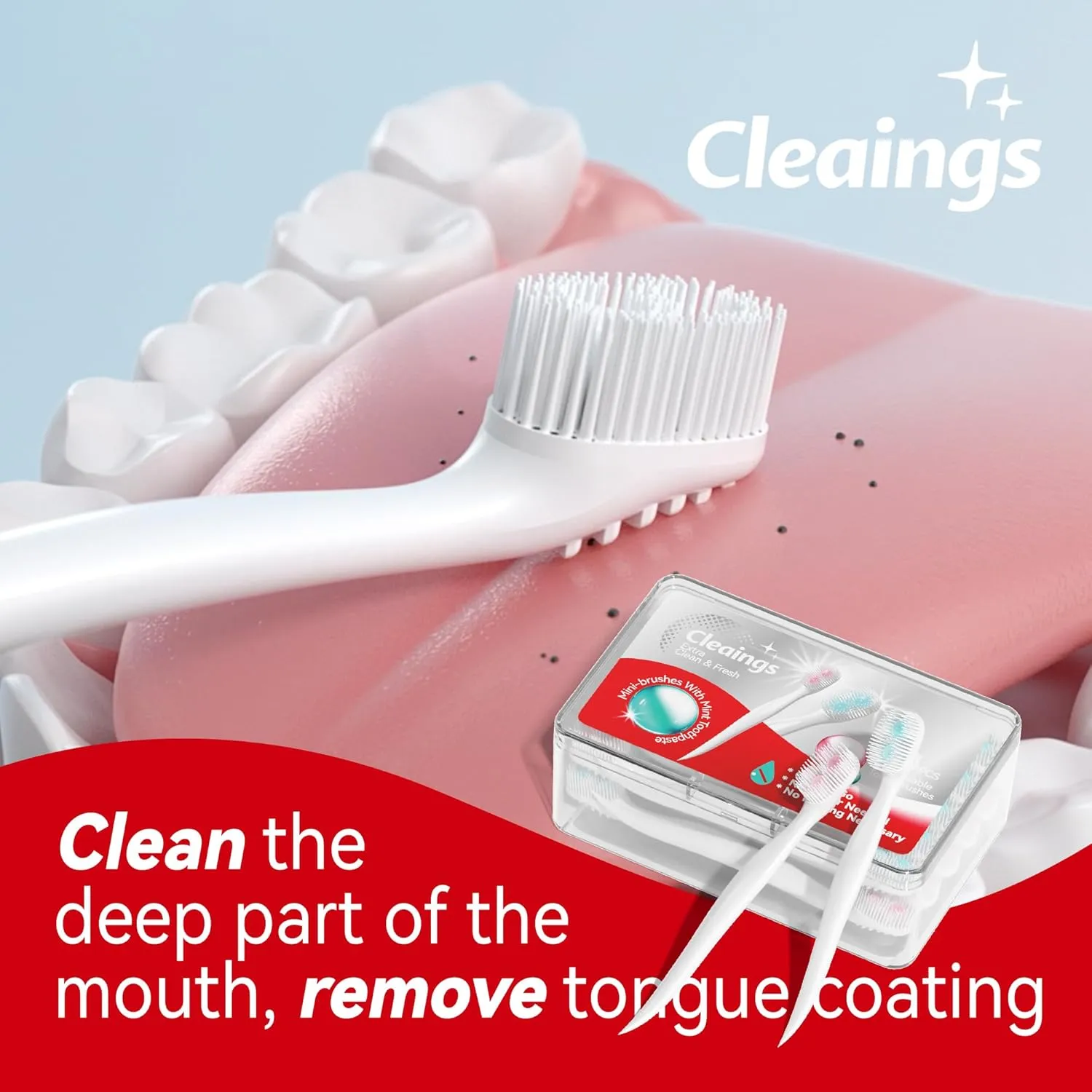 cleaings® Disposable Mini Toothbrushes with 2 Toothpaste Beads, Toothpick & Tongue Cleaner – Travel Essentials, On-The-Go Oral Care, 20 Count-Mint Flavor（Pack of 5）