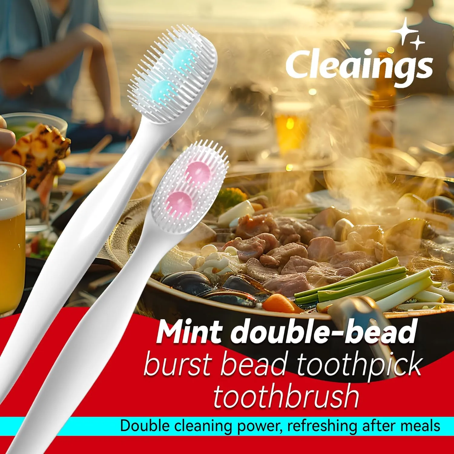 cleaings® Disposable Mini Toothbrushes with 2 Toothpaste Beads, Toothpick & Tongue Cleaner – Travel Essentials, On-The-Go Oral Care, 20 Count-Mint Flavor（Pack of 5）