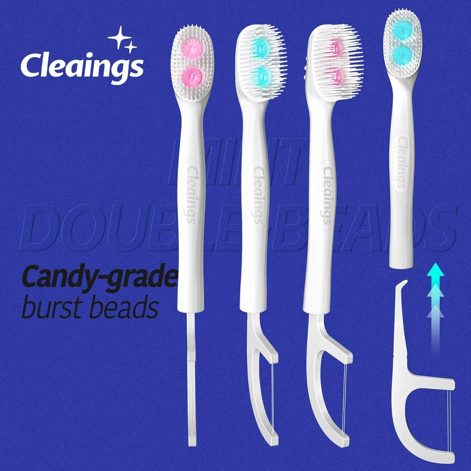 cleaings® Disposable Toothbrushes with Double Cleaning Beads Toothpaste and Clean Floss Picks for Work or Travel - 20 pcs-Mint Flavor（Pack of 5）