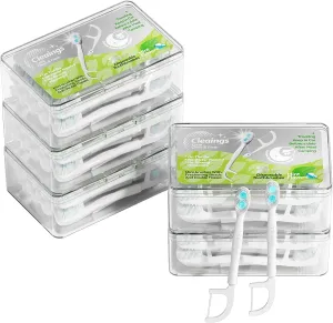 cleaings® Disposable Toothbrushes with Double Cleaning Beads Toothpaste and Clean Floss Picks for Work or Travel - 20 pcs-Mint Flavor（Pack of 5）
