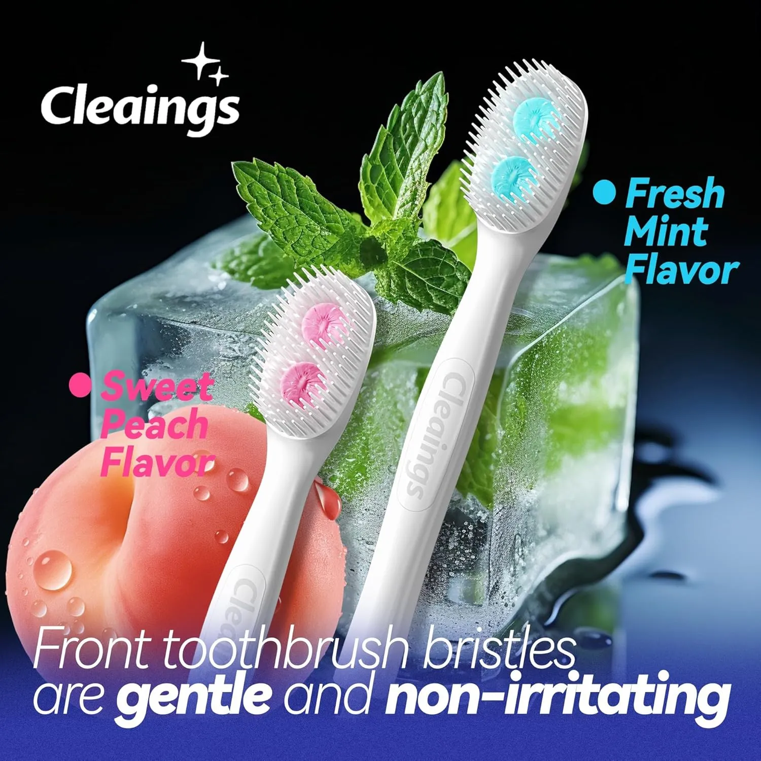 cleaings® Disposable Toothbrushes with Double Cleaning Beads Toothpaste and Clean Floss Picks for Work or Travel - 20 pcs-Mint Flavor（Pack of 5）