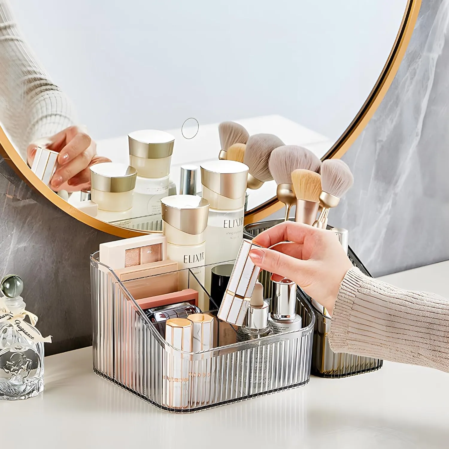 Clear Makeup Organizer, Makeup Brush Holder 8 Cups for Vanity, Bathroom Countertop Organizer, Dresser Organizer for Cosmetic Displays, Skincare Cups, Perfume Stand, Toiletry