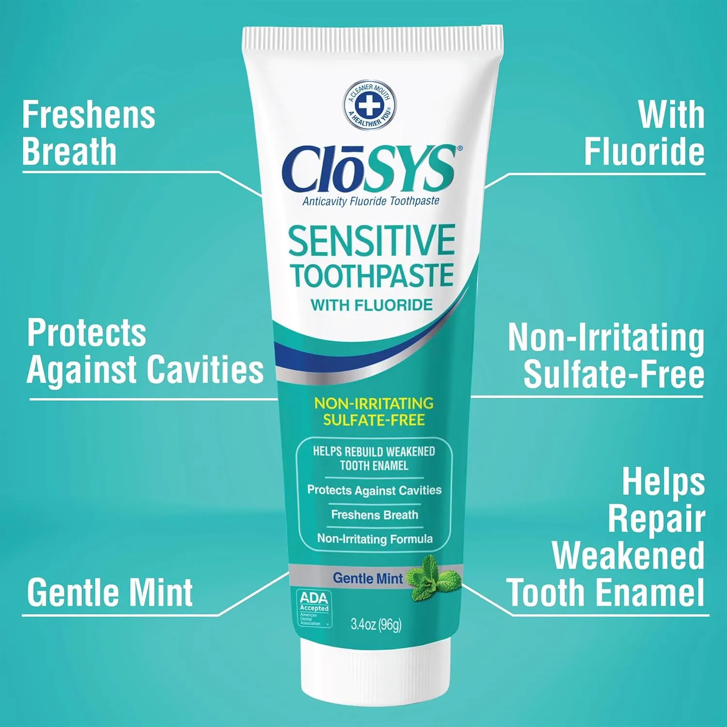 CloSYS Fluoride Toothpaste, 3.4 Ounce, Travel Size, Gentle Mint, TSA Compliant, Whitening, Enamel Protection, Sulfate Free