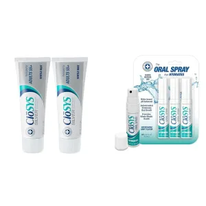 CloSYS Silver Fluoride Toothpaste for Adults 55  (2-Pack) & CloSYS Oral Breath Spray (3-Count) Bundle
