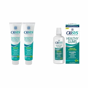 CloSYS Fluoride Toothpaste Gentle Mint (2 Pack)   CloSYS Healthy Gums Oral Rinse Mouthwash 32 Fl Oz Bundle
