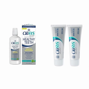 CloSYS Healthy Teeth Oral Rinse Mouthwash - 32 Fl Oz & Silver Fluoride Toothpaste for Adults 55 , 3.4 Ounce, Gentle Mint, Travel Size, TSA Compliant, pH Balanced, Enamel Protection, Sulfate Free