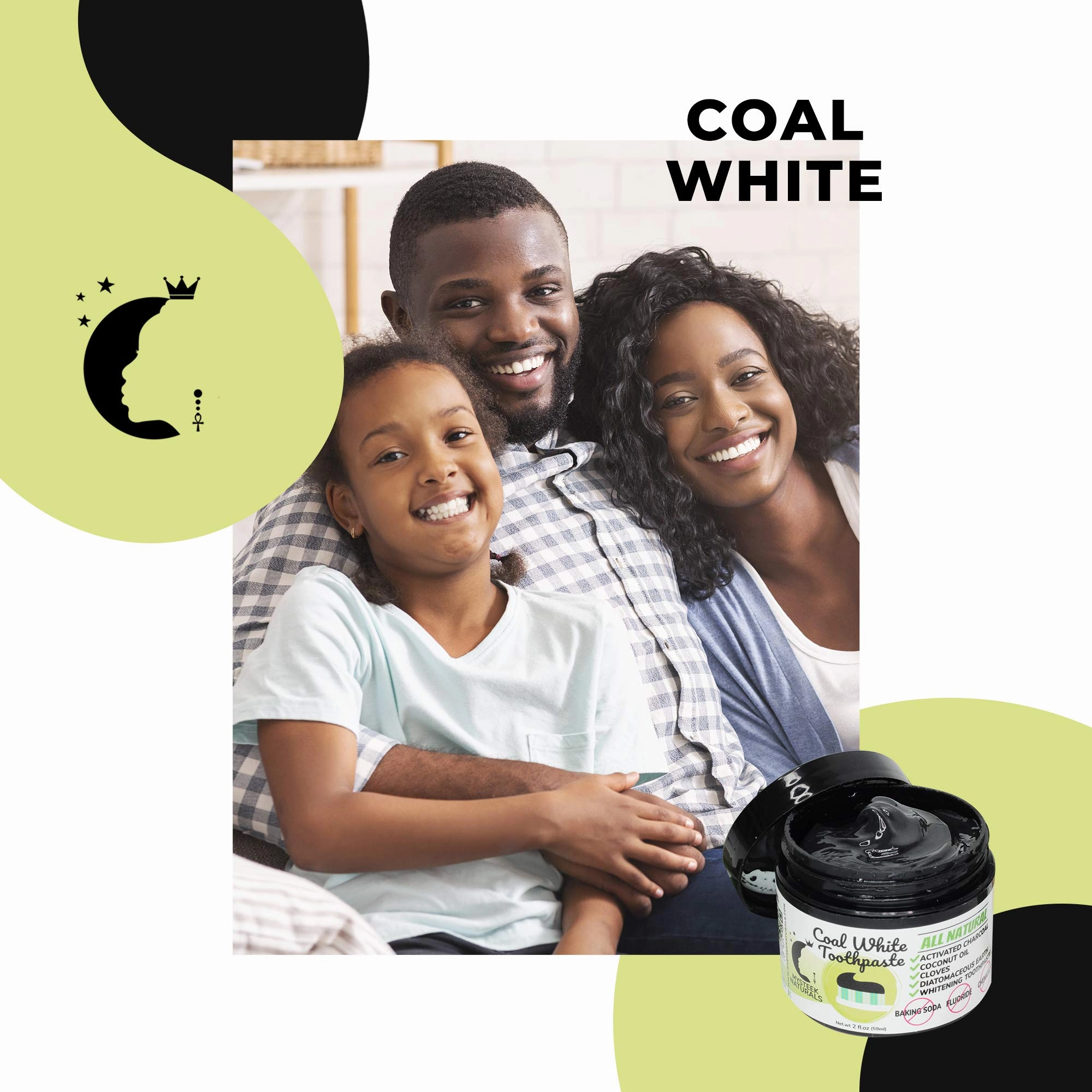 Coal White Toothpaste, Charcoal Teeth Whitening Toothpaste, Natural Activated Charcoal Toothpaste, Fluoride Free Toothpaste for Oral Care (2 oz) - Mysteek Naturals