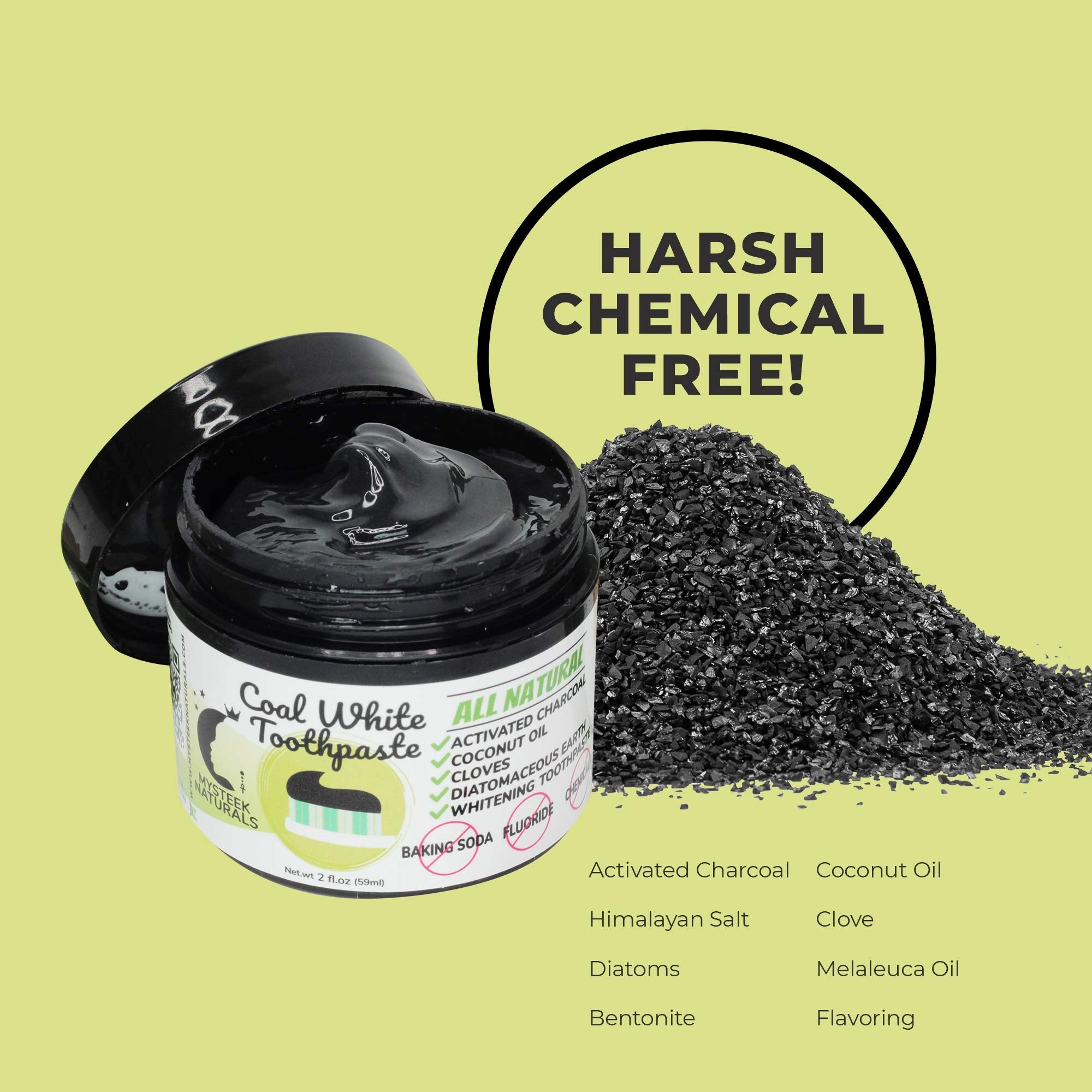 Coal White Toothpaste, Charcoal Teeth Whitening Toothpaste, Natural Activated Charcoal Toothpaste, Fluoride Free Toothpaste for Oral Care (2 oz) - Mysteek Naturals