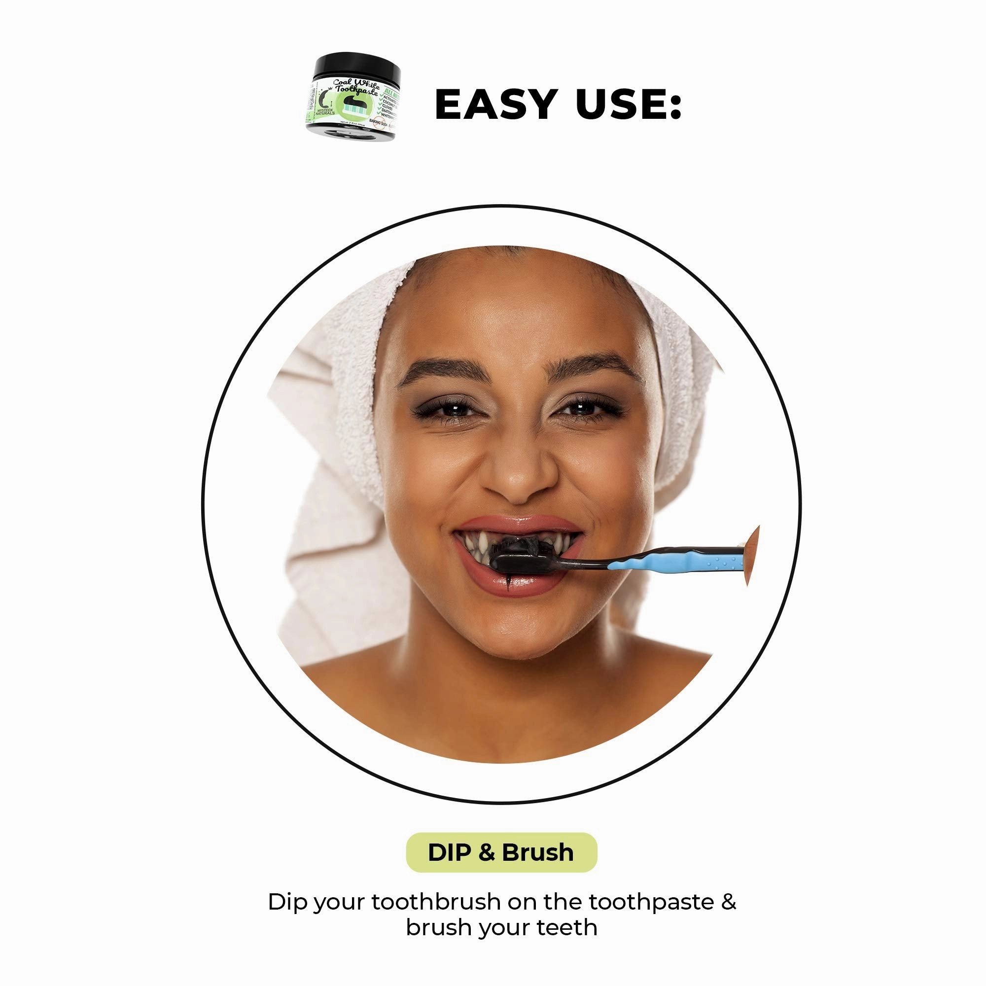 Coal White Toothpaste, Charcoal Teeth Whitening Toothpaste, Natural Activated Charcoal Toothpaste, Fluoride Free Toothpaste for Oral Care (2 oz) - Mysteek Naturals