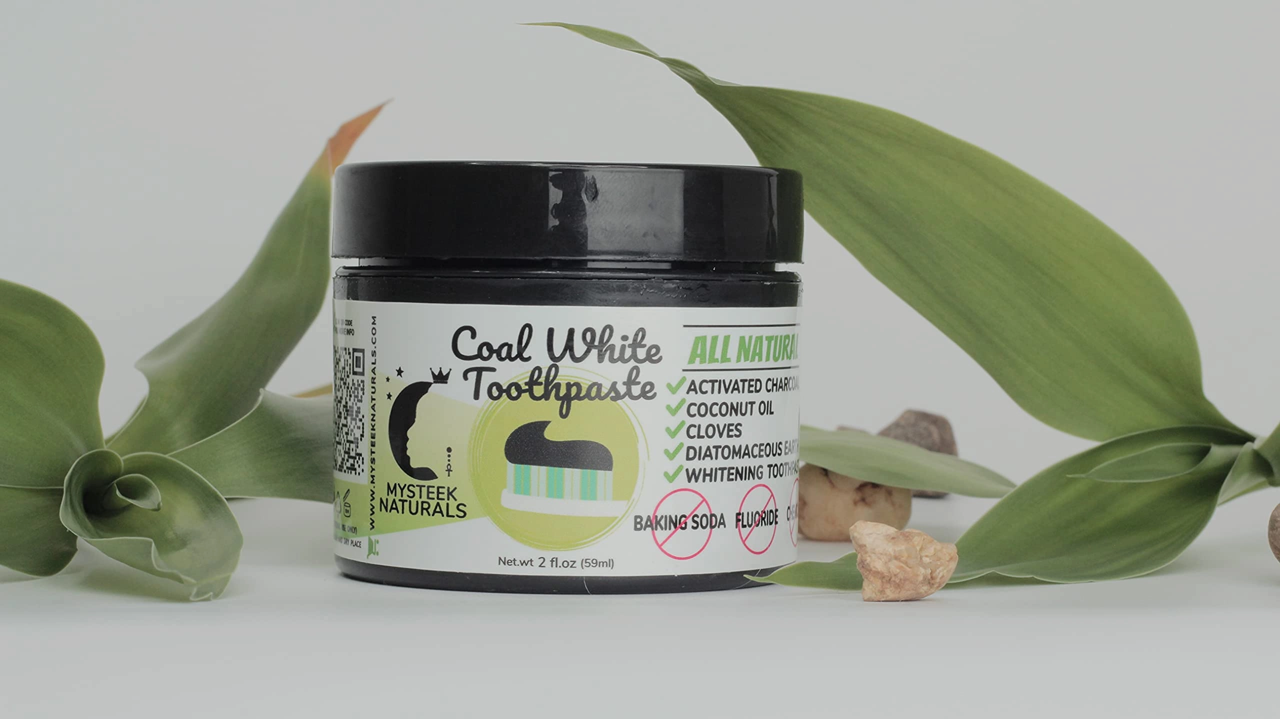 Coal White Toothpaste, Charcoal Teeth Whitening Toothpaste, Natural Activated Charcoal Toothpaste, Fluoride Free Toothpaste for Oral Care (2 oz) - Mysteek Naturals