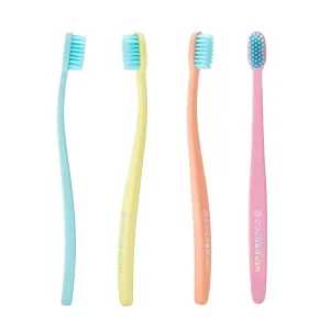 Cocofloss Cocobrush, Ultra-Soft Manual Toothbrush, Dentist-Designed, Gentle on Gums, Made from Recycled Plastic, Rainbow Set, Multipack of 4