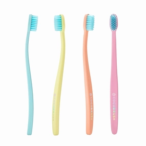 Cocofloss Cocobrush, Ultra-Soft Manual Toothbrush, Dentist-Designed, Gentle on Gums, Made from Recycled Plastic, Rainbow Set, Multipack of 4