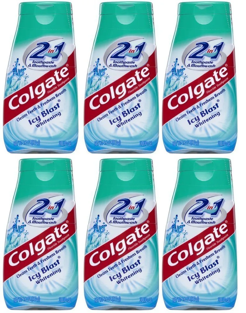 Colgate 2 in 1 Toothpaste Mouthwash Whitening 4.6 Tubes, Icy Blast, 27.6 Oz, Pack of 6