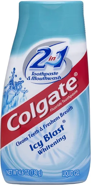 Colgate 2n1 Icy Blast Tp Size 4.6z Whitening Gel Toothpaste & Mouthwash, Mint Flavor, 4 Count