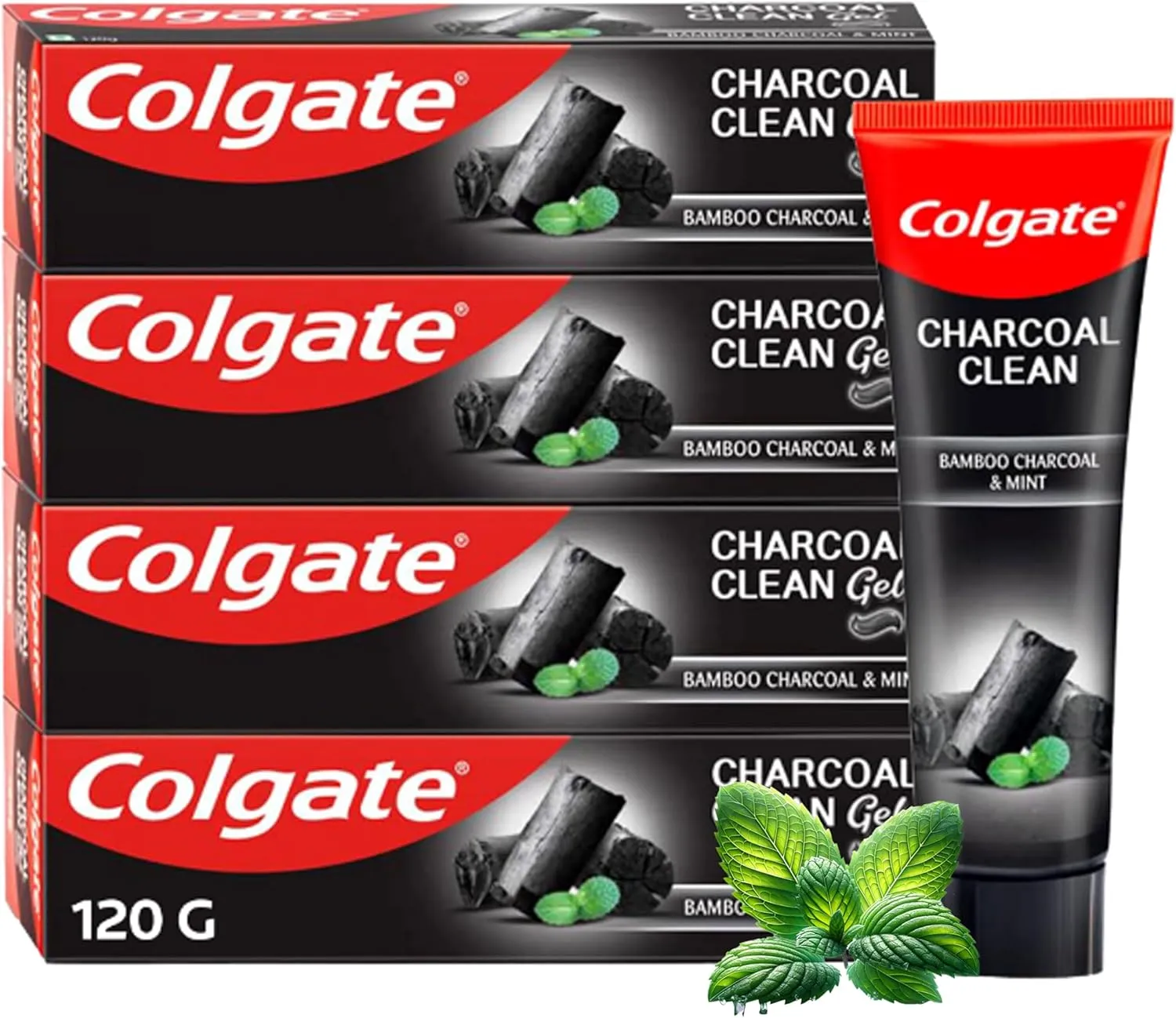 Colgate Charcoal Clean Black Gel Toothpaste, Pack of 480g/16.9oz (120g/4.2oz X 4) Deep Clean Toothpaste with Bamboo Charcoal Fresh Mouth Experience