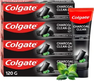Colgate Charcoal Clean Black Gel Toothpaste, Pack of 480g/16.9oz (120g/4.2oz X 4) Deep Clean Toothpaste with Bamboo Charcoal Fresh Mouth Experience