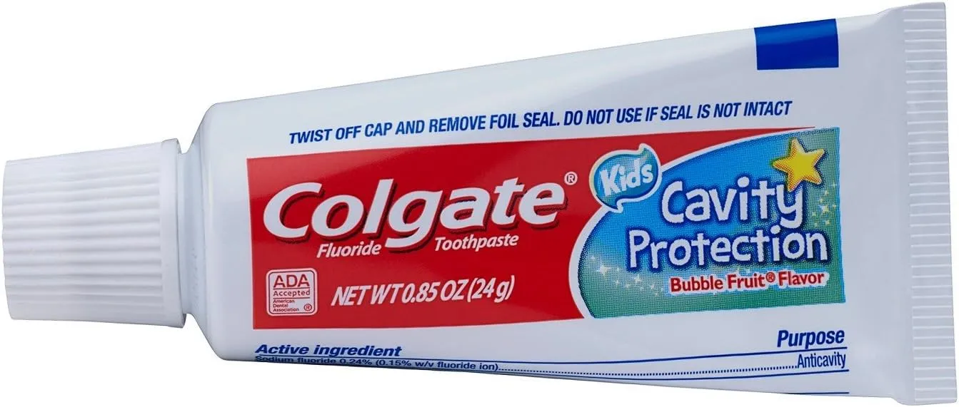 Colgate Kids Cavity Protection Fluoride Toothpaste, Bubble Fruit Flavor, Travel Size 0.85 oz (24g) - Pack of 12