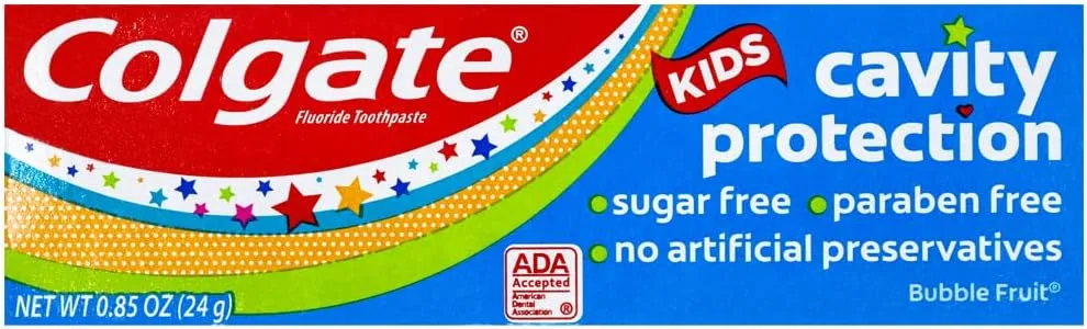 Colgate Kids Cavity Protection Fluoride Toothpaste, Bubble Fruit Flavor, Travel Size 0.85 oz (24g) - Pack of 12