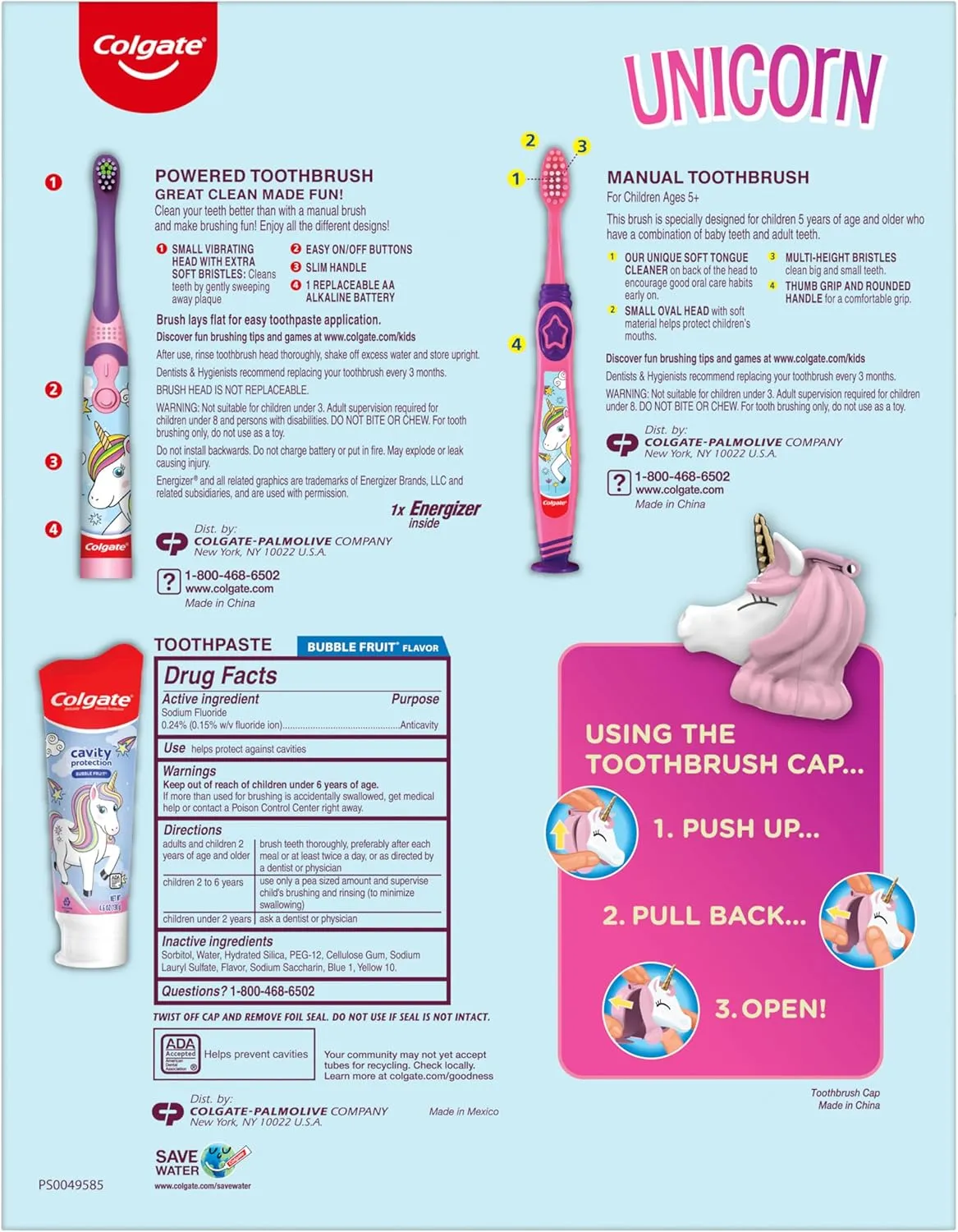 Colgate Kids Toothbrush Set with Toothpaste, Unicorn Gift Set with 1 Manual Toothbrush, 1 Battery-Powered Toothbrush, 1 Kids Fluoride Toothpaste, and 1 Toothbrush Cover