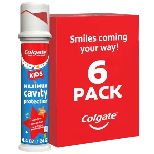 Colgate Kids Toothpaste Pump with Fluoride, Anticavity & Cavity Protection Toothpaste, For Ages 6 , Mild Bubble Fruit Flavor, 4.4 Ounce, 6 Pack