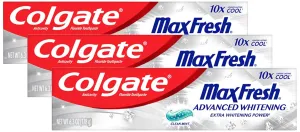 Colgate Max Fresh Toothpaste, Advanced Whitening Toothpaste with Mini Breath Strips, Clean Mint Toothpaste for Bad Breath, Helps Fight Cavities, Whitens Teeth, and Freshens Breath, 6.3 Oz Tube, Red