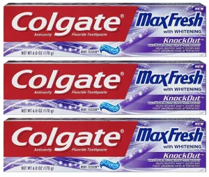 Colgate Max Fresh Toothpaste - KnockOut - With Odor Neutralizing Technology - Net Wt. 6 OZ (170 g) Per Tube - Pack of 3 Tubes