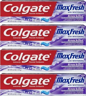 Colgate Max Fresh Toothpaste - KnockOut - With Odor Neutralizing Technology - Net Wt. 6 OZ (170 g) Per Tube - Pack of 4 Tubes