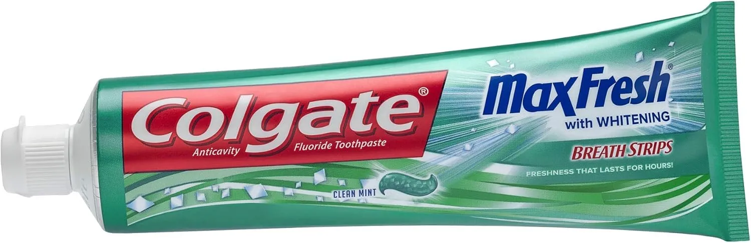Colgate Max Fresh Whitening Toothpaste with Mini Breath Strips, Clean Mint - 6 ounce (2 Pack)