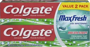 Colgate Max Fresh Whitening Toothpaste with Mini Breath Strips, Clean Mint - 6 ounce (2 Pack)
