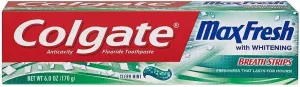 Colgate Max Fresh with Mini Breath Strips Whitening Toothpaste, Clean Mint 6 oz (Pack of 7)