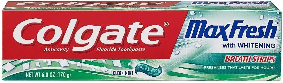 Colgate Max Fresh with Mini Breath Strips Whitening Toothpaste, Clean Mint 6 oz (Pack of 7)
