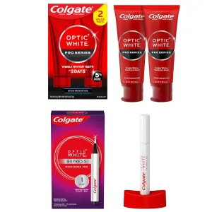 Colgate Optic White Express Teeth Whitening Pen with 35 Treatments, Enamel Safe, Designed for No Tooth Sensitivity, 0.08 oz & Optic White Pro Series Whitening Toothpaste with 5% Hydrogen Peroxide