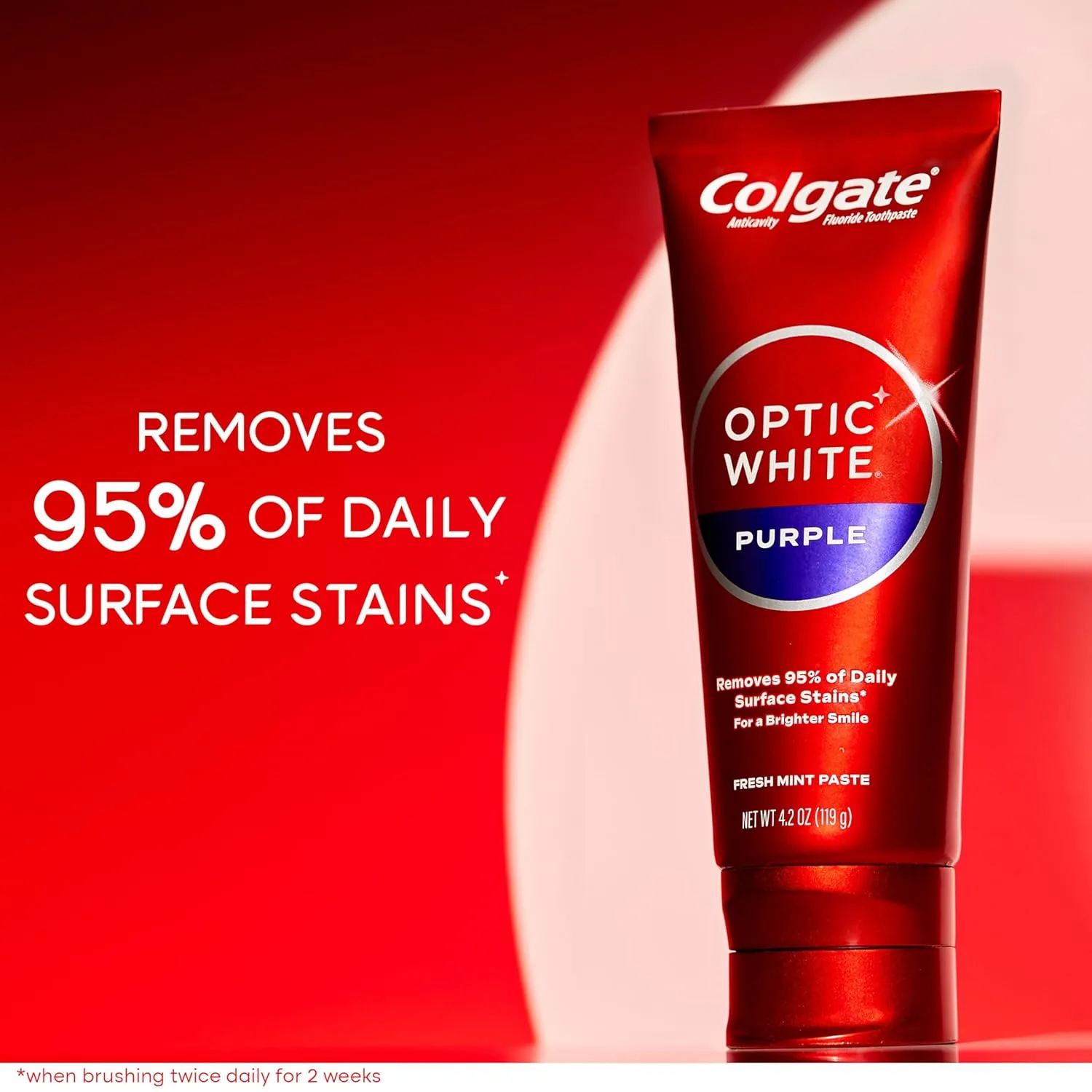 Colgate Optic White Purple Toothpaste for Teeth Whitening, Enamel-Safe Mint, 3 Pack, 4.2 oz