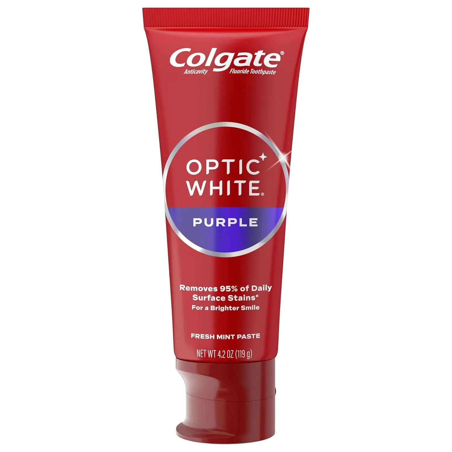 Colgate Optic White Purple Toothpaste for Teeth Whitening, Enamel-Safe Mint, 3 Pack, 4.2 oz