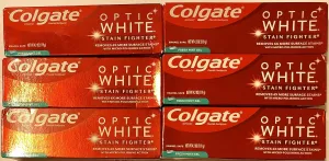 Colgate Optic White Toothpaste - Stain Fighter - Fresh Mint Gel - Net Wt. 4.2 OZ (119 g) Per Tube - Pack of 6 Tubes