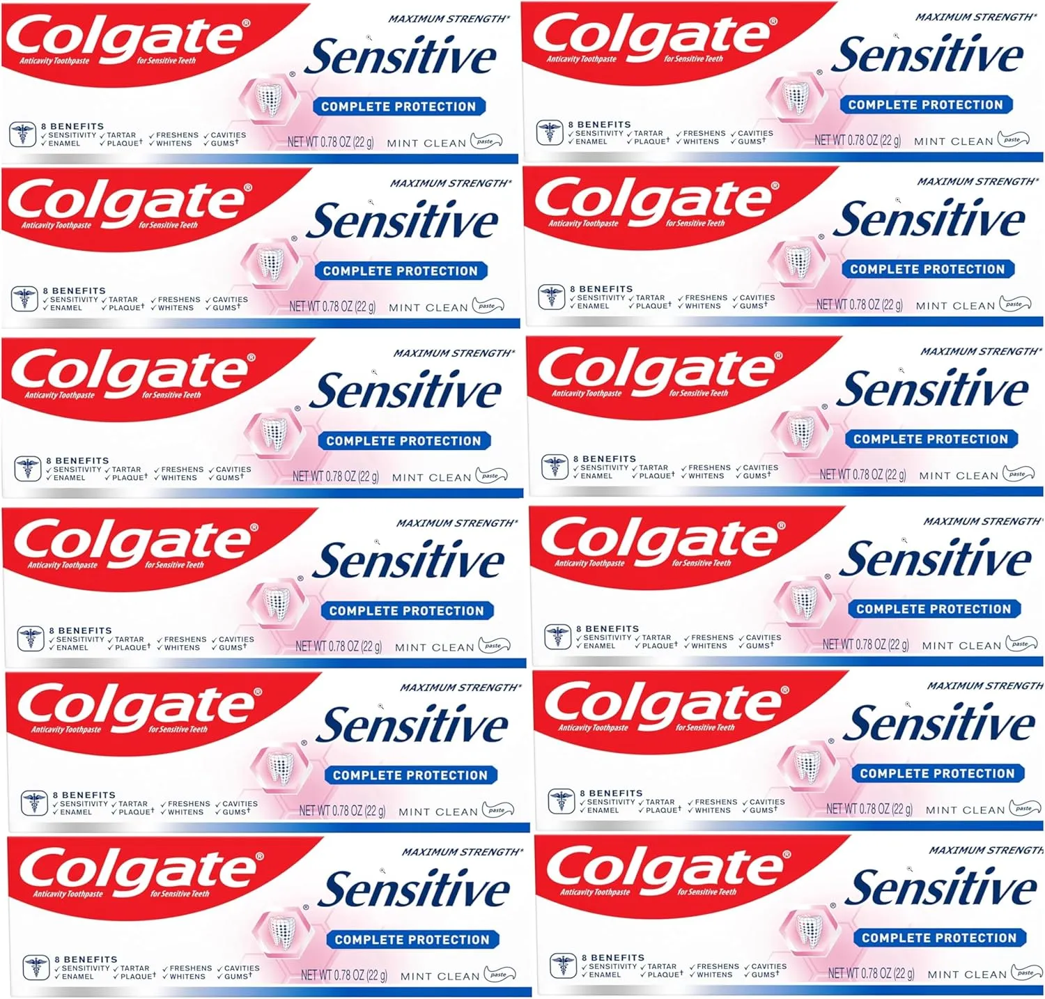 Colgate Sensitive, Complete Protection, Mint Clean, 0.78 oz 22g, Maximum Strength, 12 pk