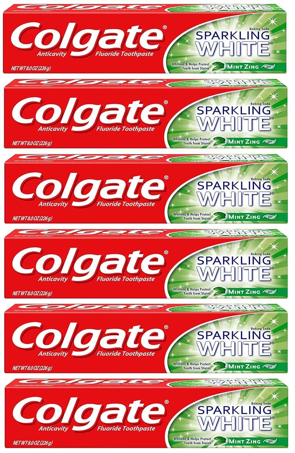 Colgate Sparkling White Whitening Toothpaste, Mint - 8 ounce (6 Pack)