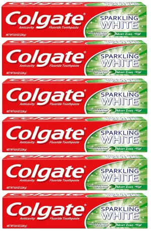 Colgate Sparkling White Whitening Toothpaste, Mint - 8 ounce (6 Pack)