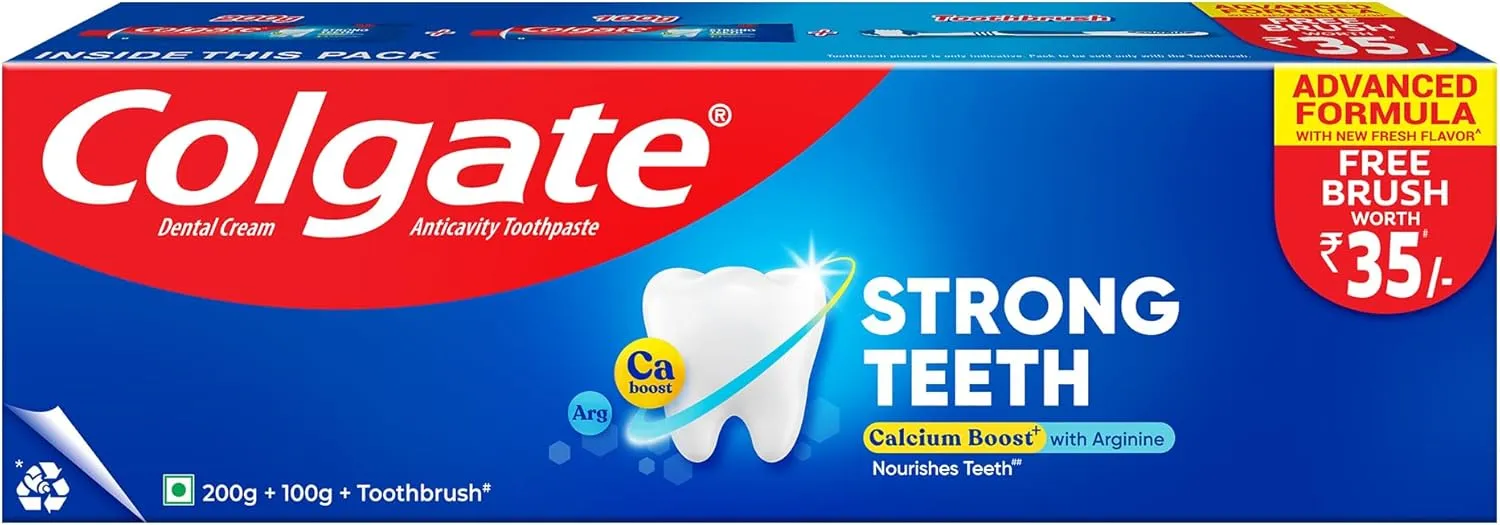 Colgate Strong Teeth Saver Pack Toothpaste (200 100) 300g with Toothbrush