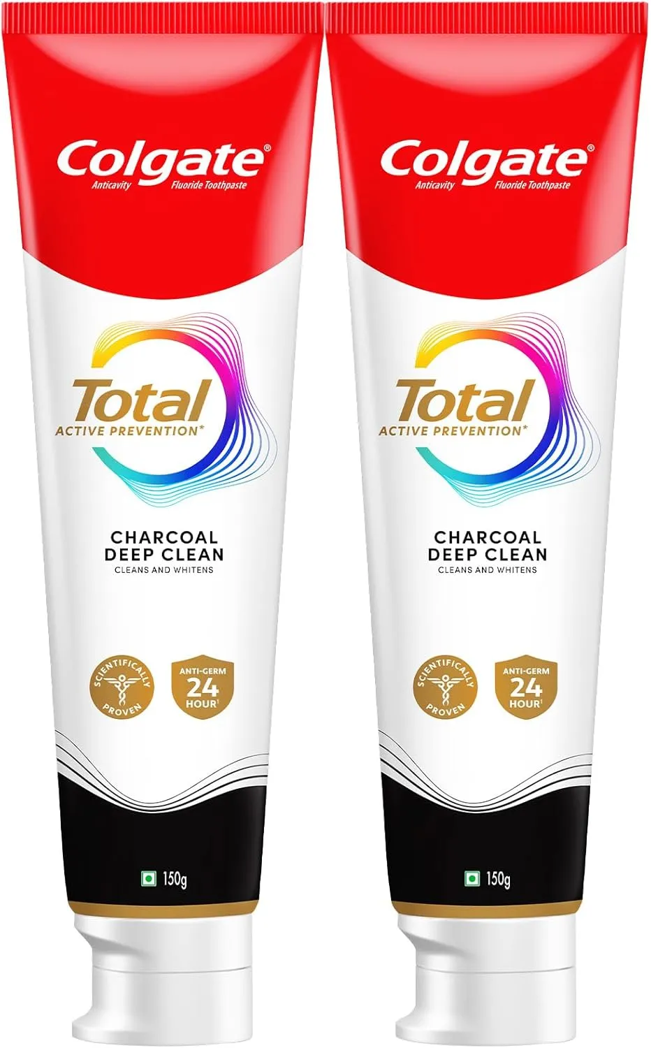 Colgate Total Charcoal Deep Clean Toothpaste 150 gm/5.2 OZ Charcoal Deep Clean, Combo Pack, Whole Mouth Health, Tooth Paste with 12-Hour Protection Pack of 2