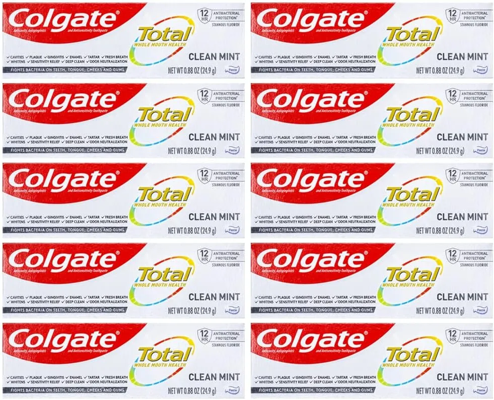Colgate Total Toothpaste, Clean Mint, Travel Size 0.88 oz (24.9g) - Pack of 1010