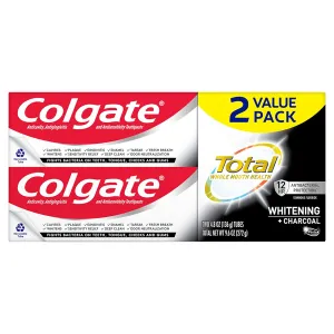 Colgate Total Whitening   Charcoal Toothpaste, 10 Benefits Including Sensitivity Relief and Teeth Whitening Toothpaste, 4.8 oz Tube, 2 Pack