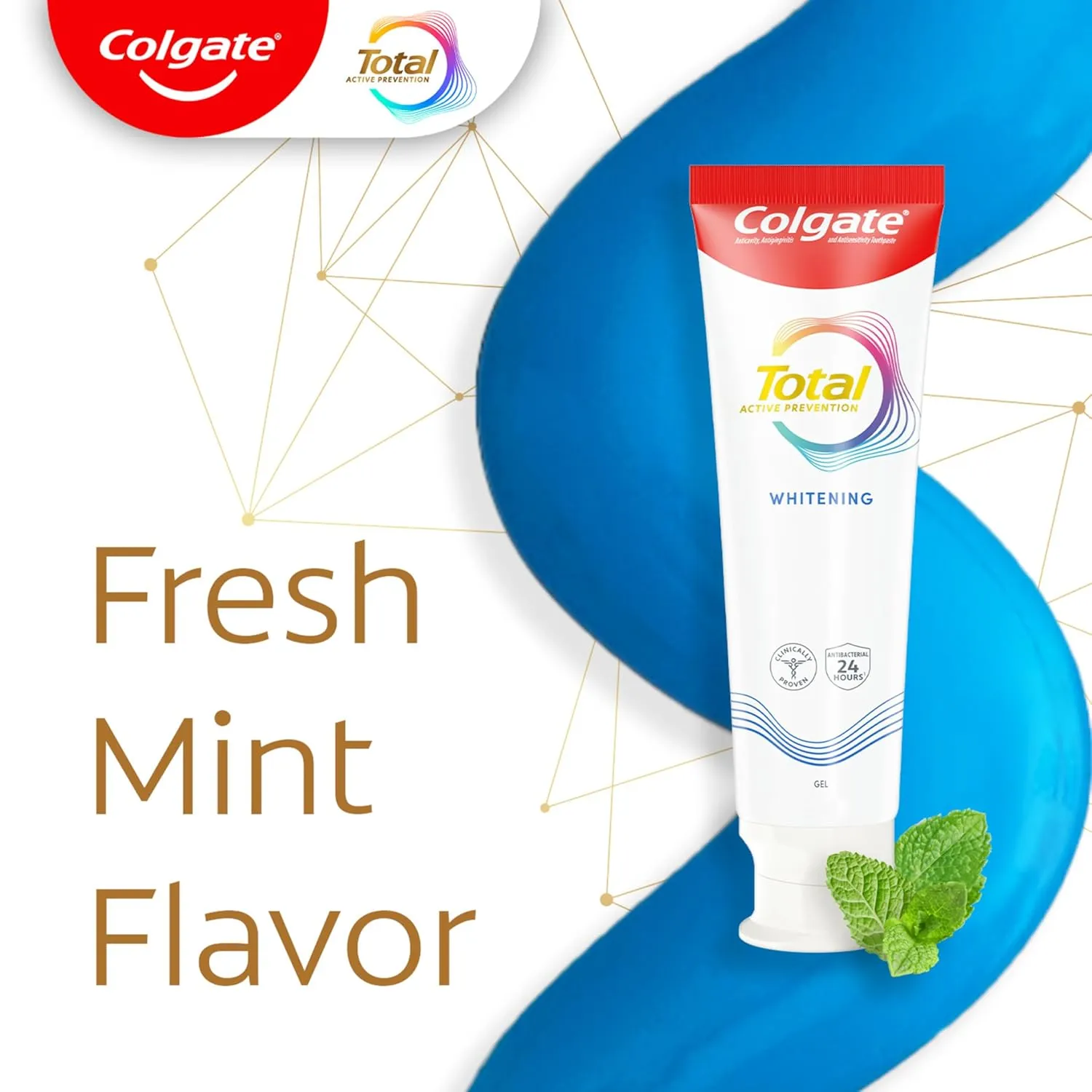 Colgate Total Whitening Toothpaste Gel, 10 Benefits, No Trade-Offs, Freshens Breath, Whitens Teeth and Provides Sensitivity Relief, Mint Flavor, 4 Pack, 5.1 Oz Tubes