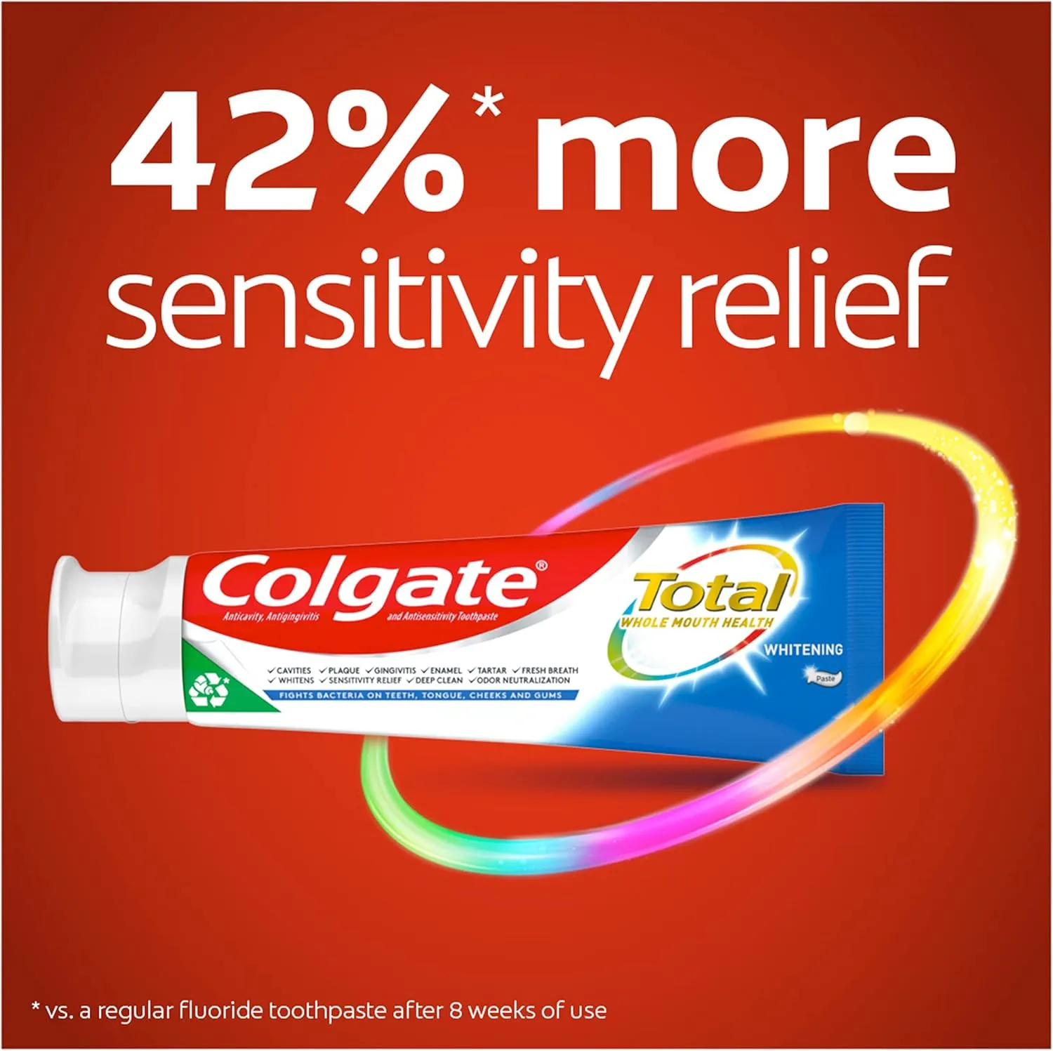 Colgate Total Whitening Toothpaste with Stannous Fluoride and Zinc, Sensitivity Relief and Cavity Protection Mint, 4.8 Oz (Pack of 2)