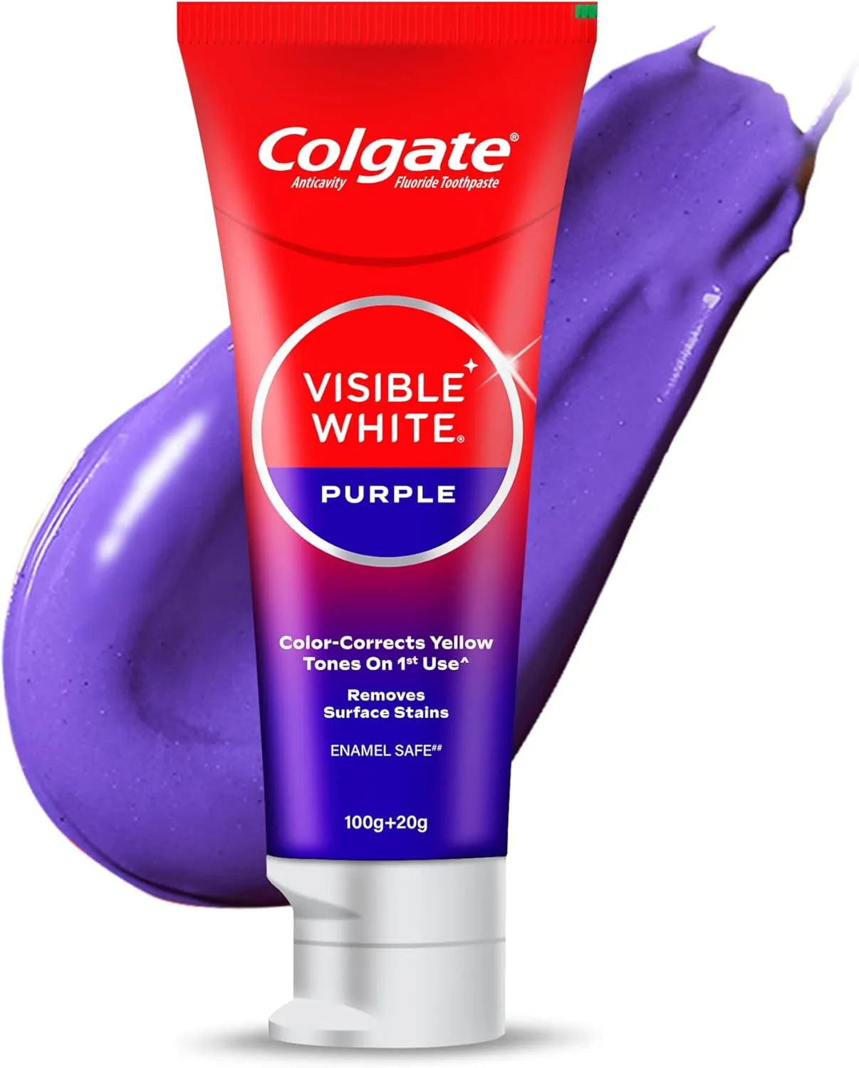 Colgate Visible White Purple Toothpaste for Teeth Whitening, Teeth Whitening Toothpaste Whitens Yellow Teeth, Enamel-Safe for Daily Use Toothpaste (100g 20g/ 3.5oz 0.7oz)